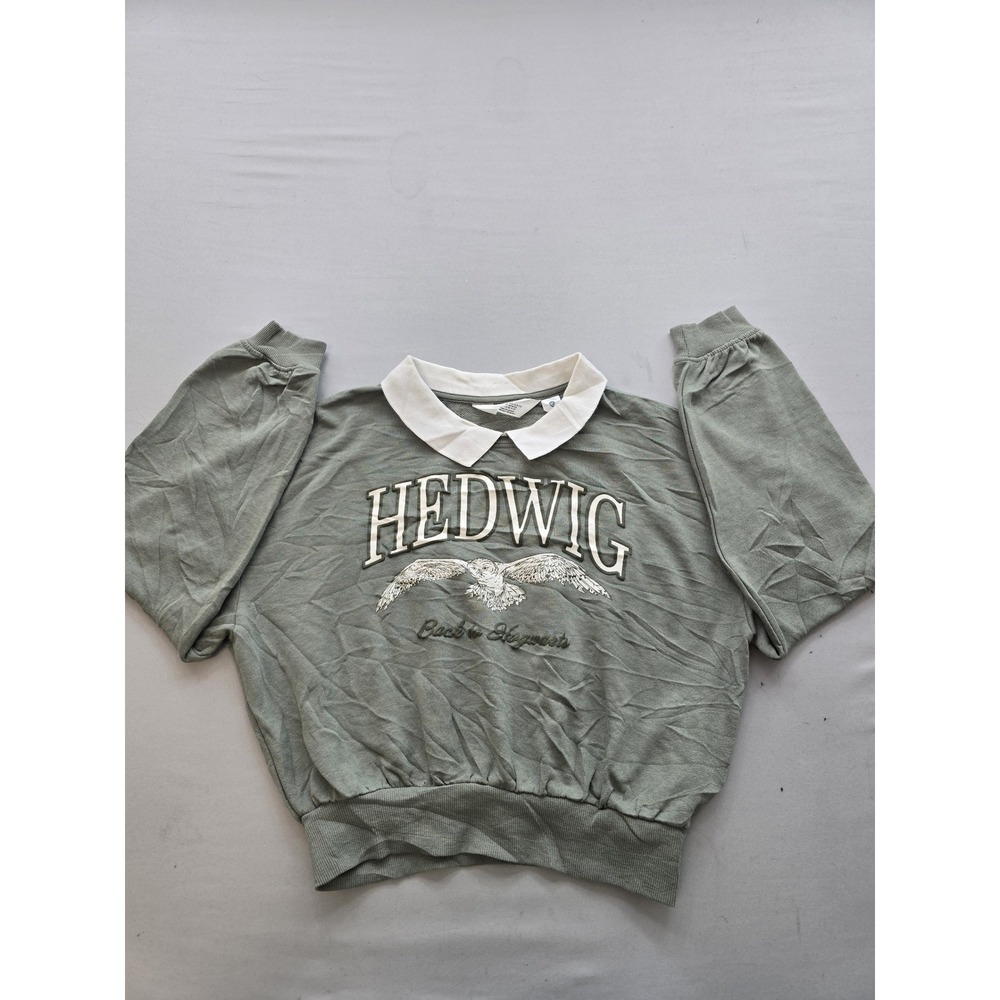 HM Harry Potter Hedwig Sweatshirt Girls 12-14 Sage Green Polo Collar Pullover